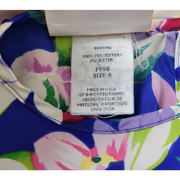 Kathie Lee Shirt Womens 6 Top Multicolor Floral Short Sleeve Round Keyhole Neck - Picture 8 of 10